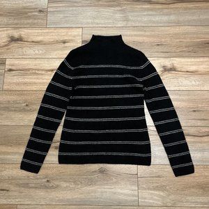 Magaschoni Cashmere Sweater SZ Medium Rib Knit Black White Stripe Mock Neck